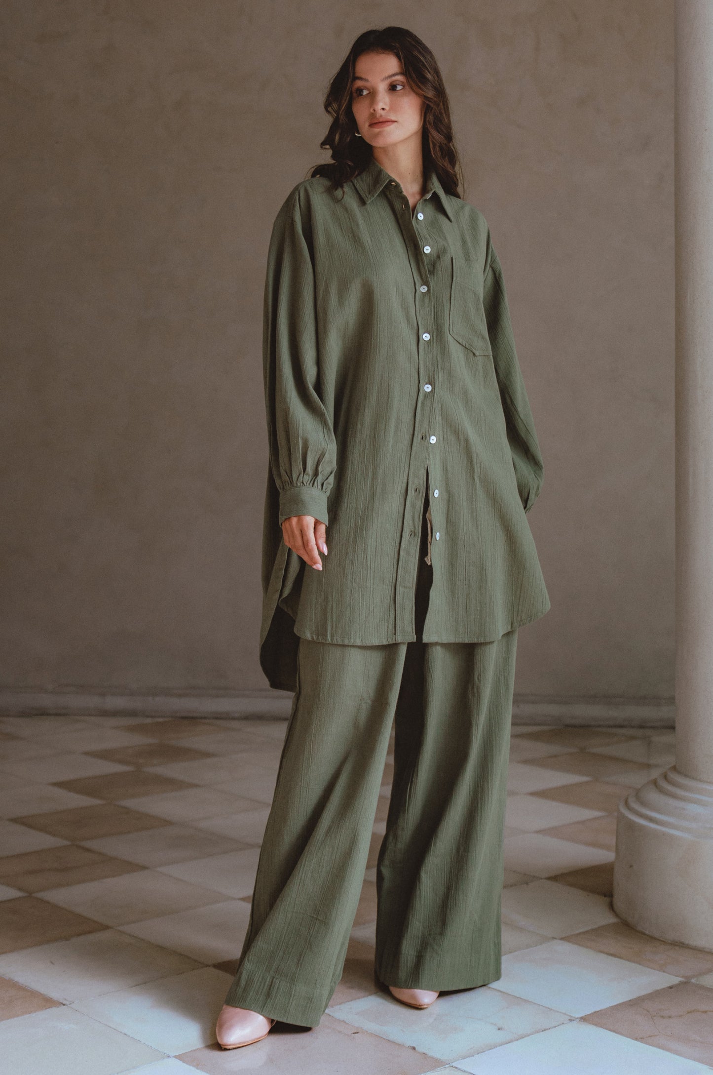 Calin Wide Leg Linen Pants - Khaki