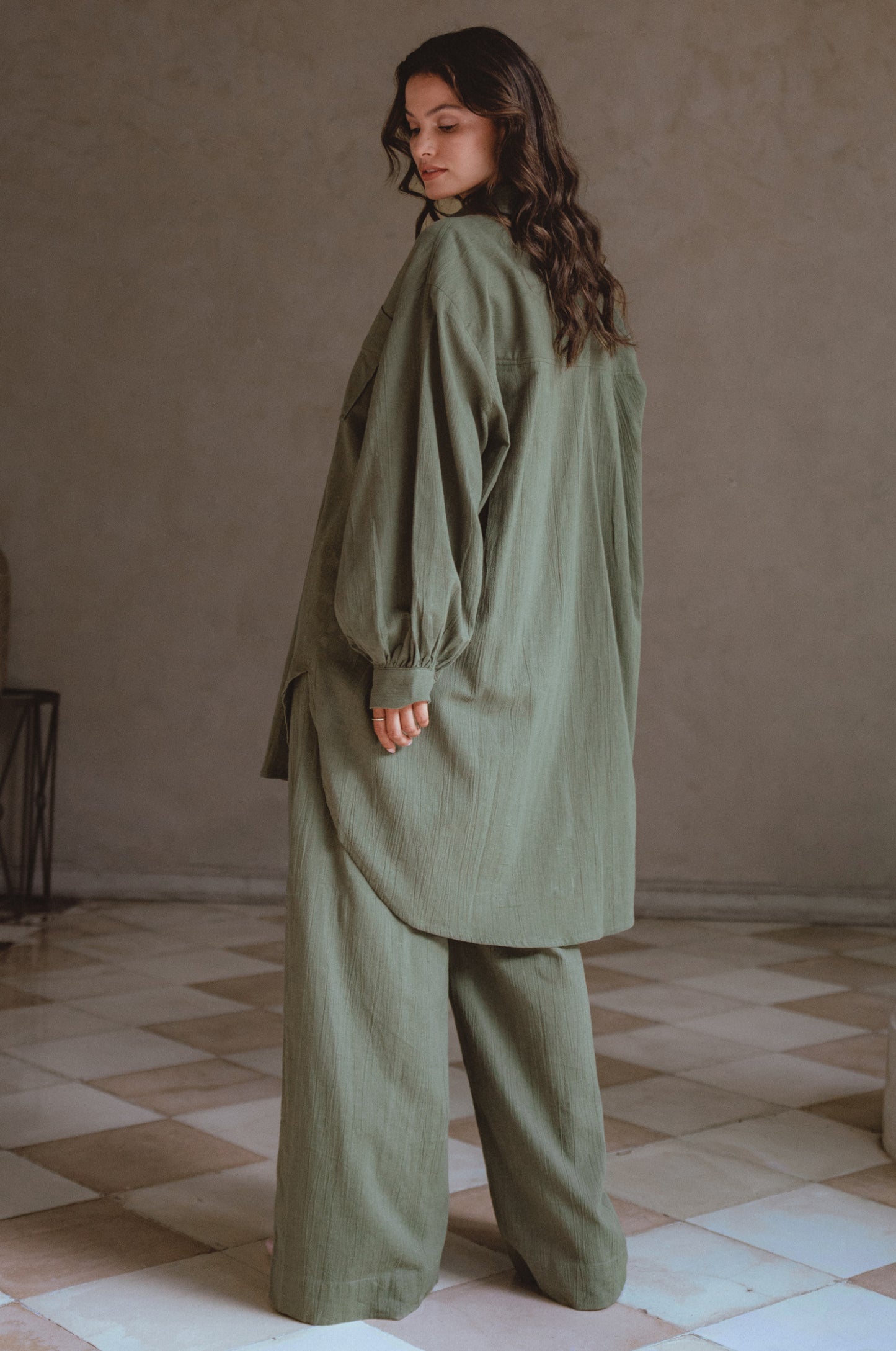 Calin Wide Leg Linen Pants - Khaki