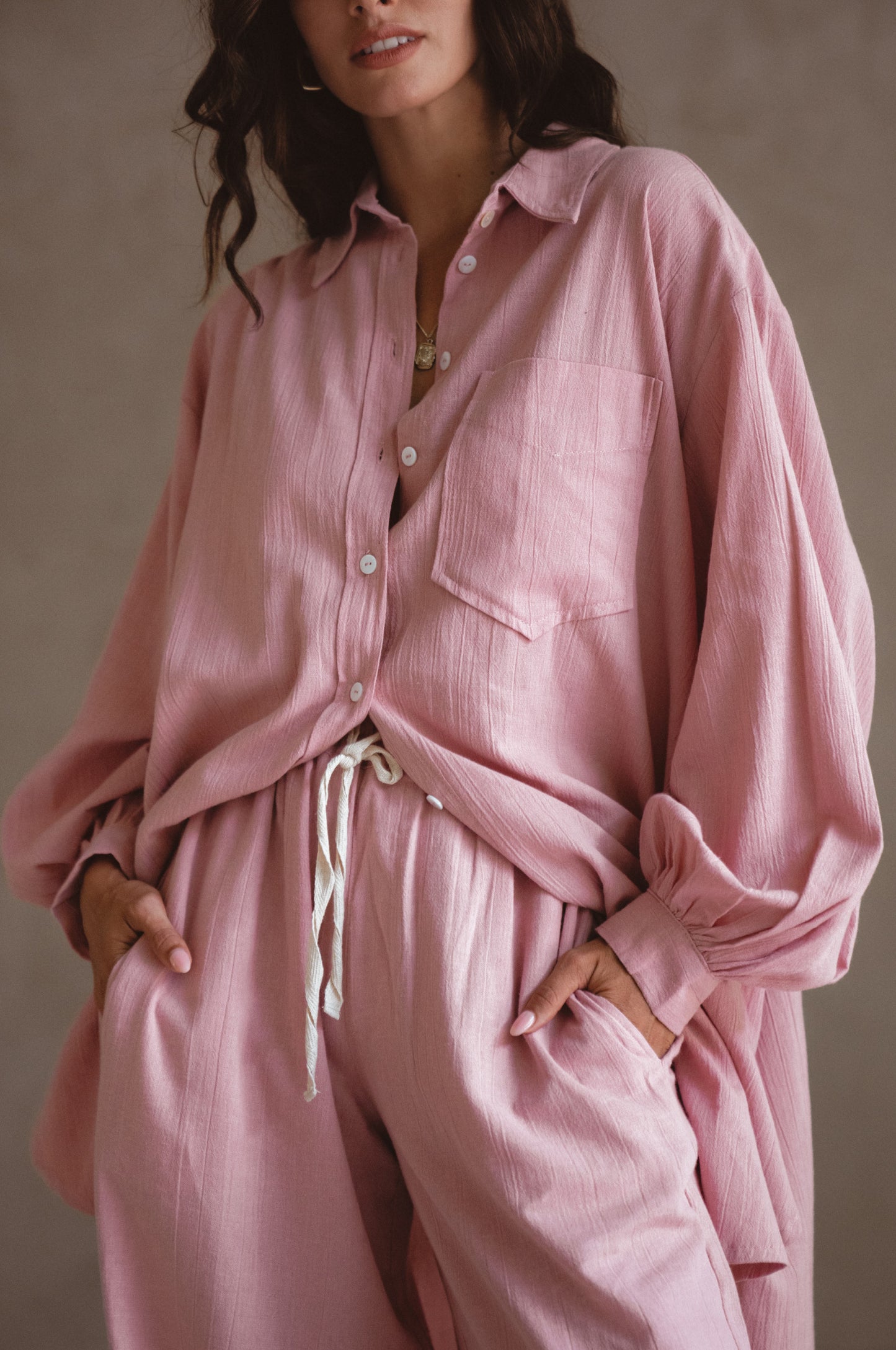 Calin Wide Leg Linen Pants - Rose