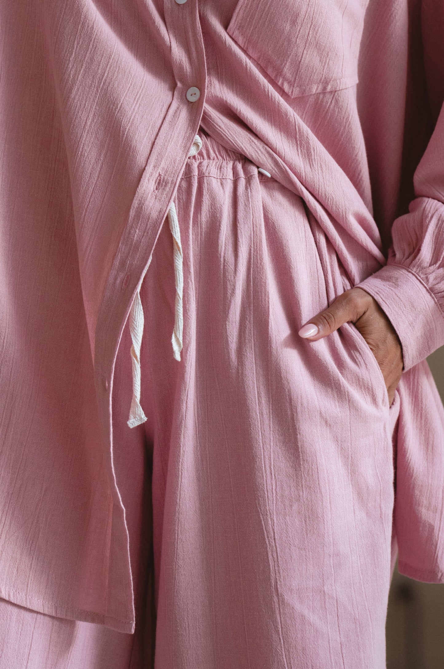 Calin Wide Leg Linen Pants - Rose