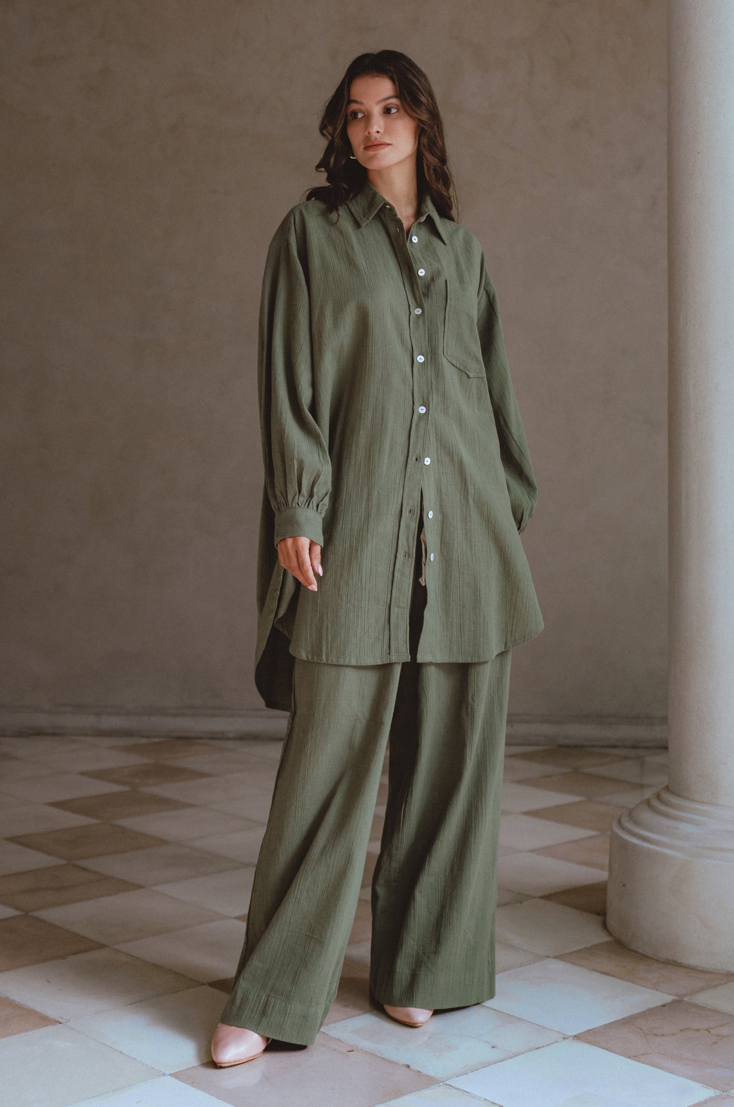 Calin Long Sleeve Oversized Shirt - Sage