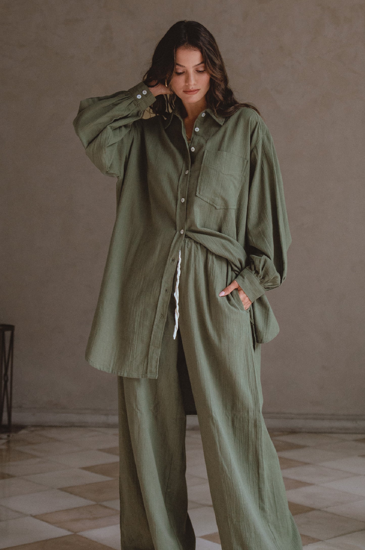 Calin Long Sleeve Oversized Shirt - Sage
