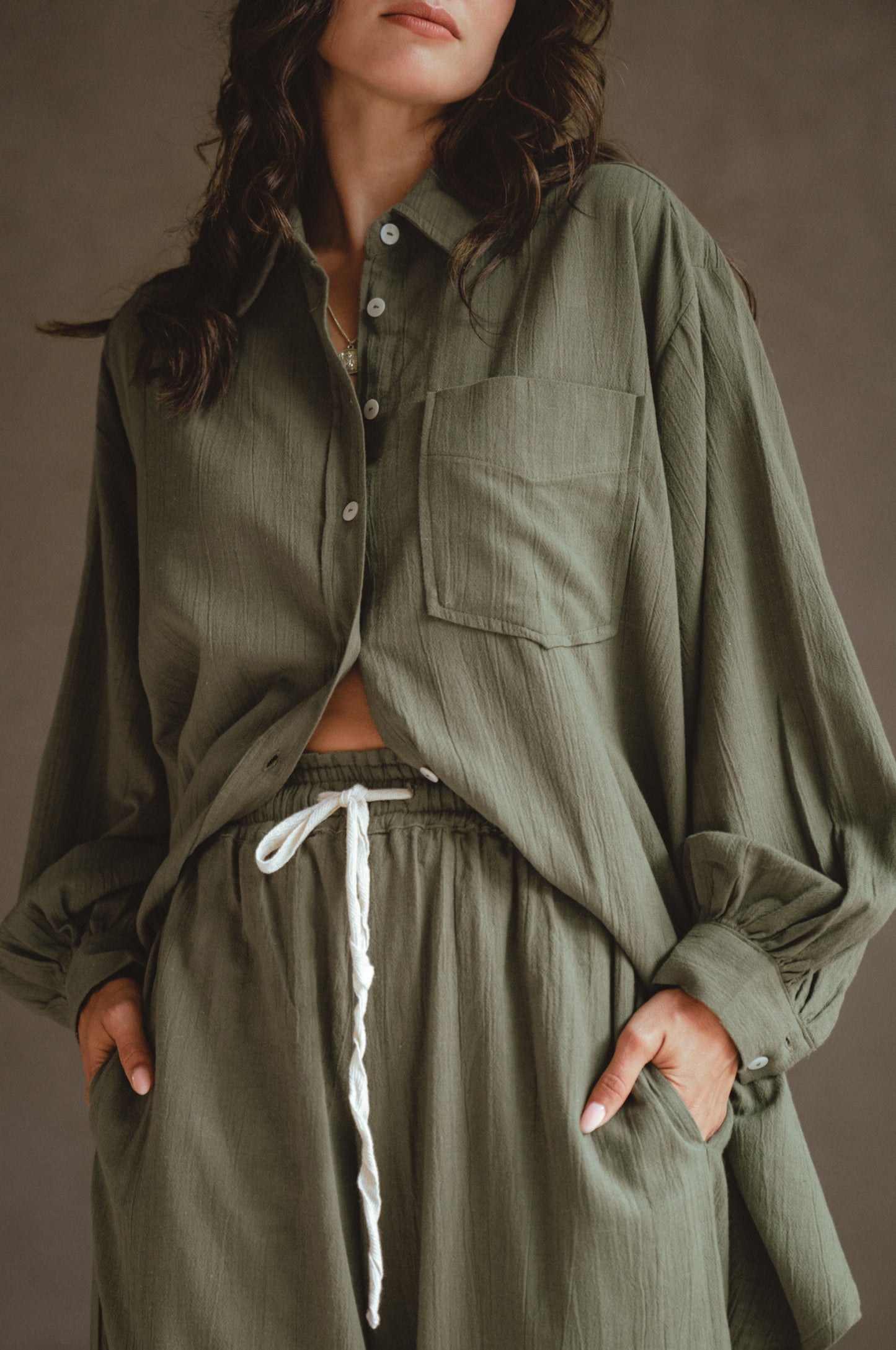 Calin Long Sleeve Oversized Shirt - Sage
