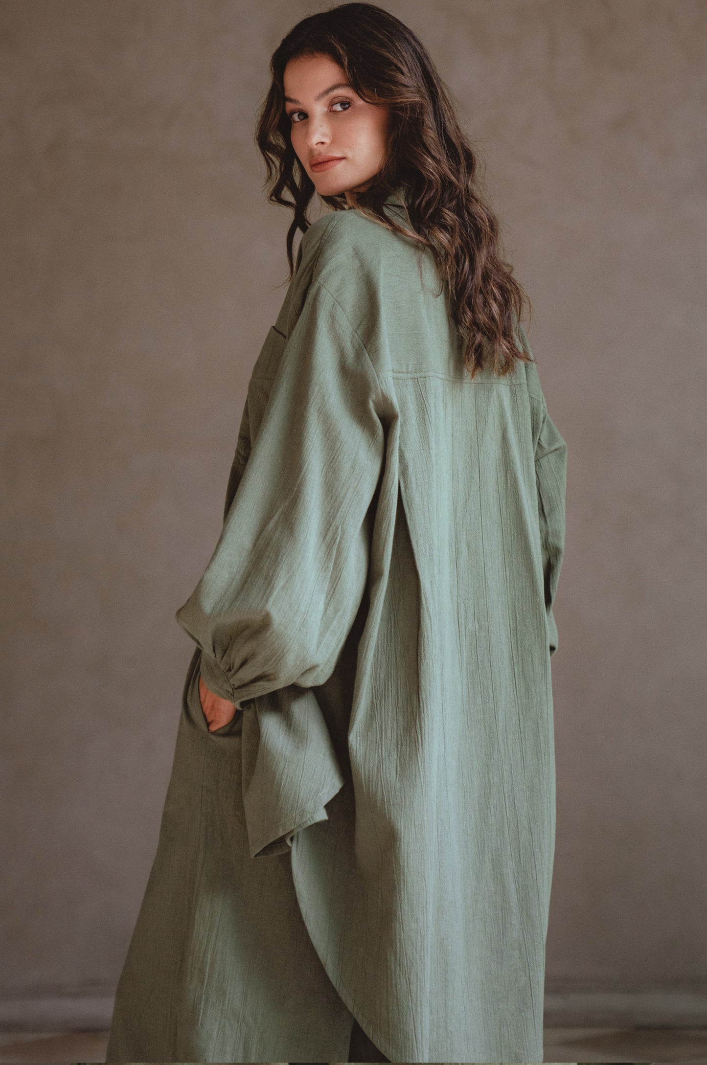 Calin Long Sleeve Oversized Shirt - Sage