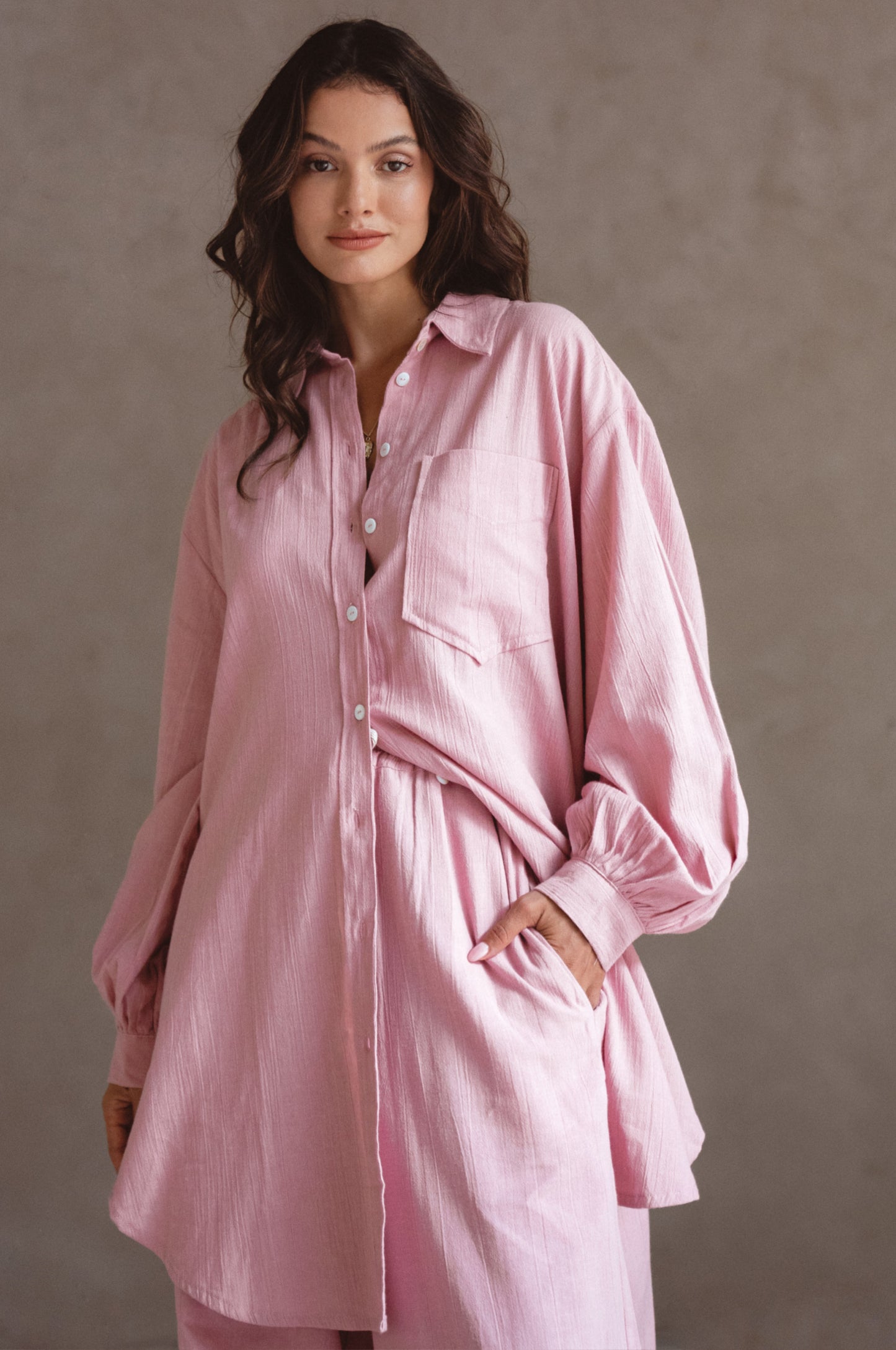Calin Long Sleeve Oversized Shirt - Rose