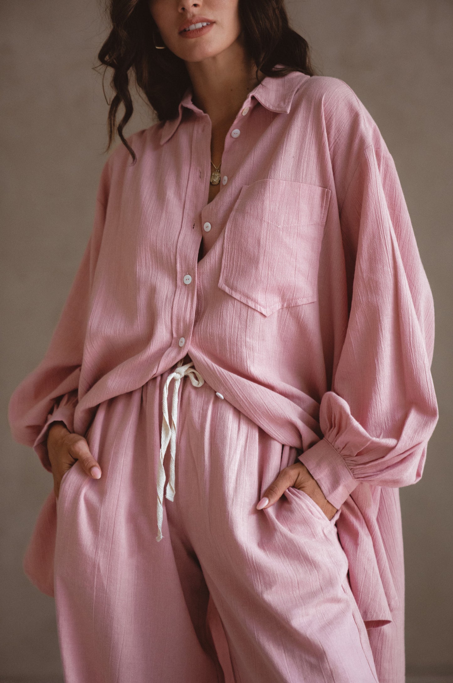 Calin Long Sleeve Oversized Shirt - Rose