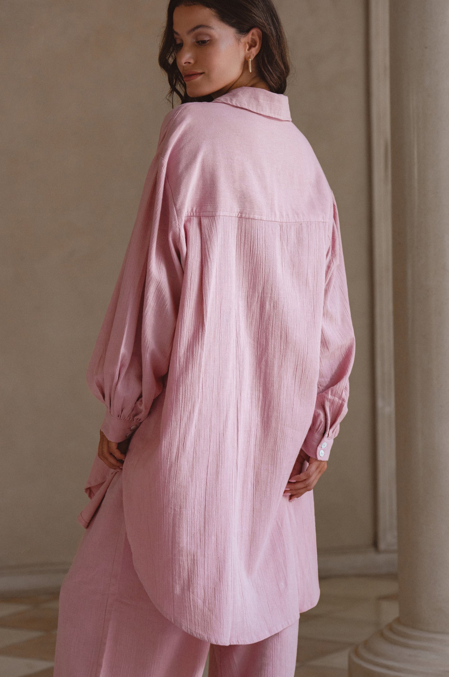 Calin Long Sleeve Oversized Shirt - Rose