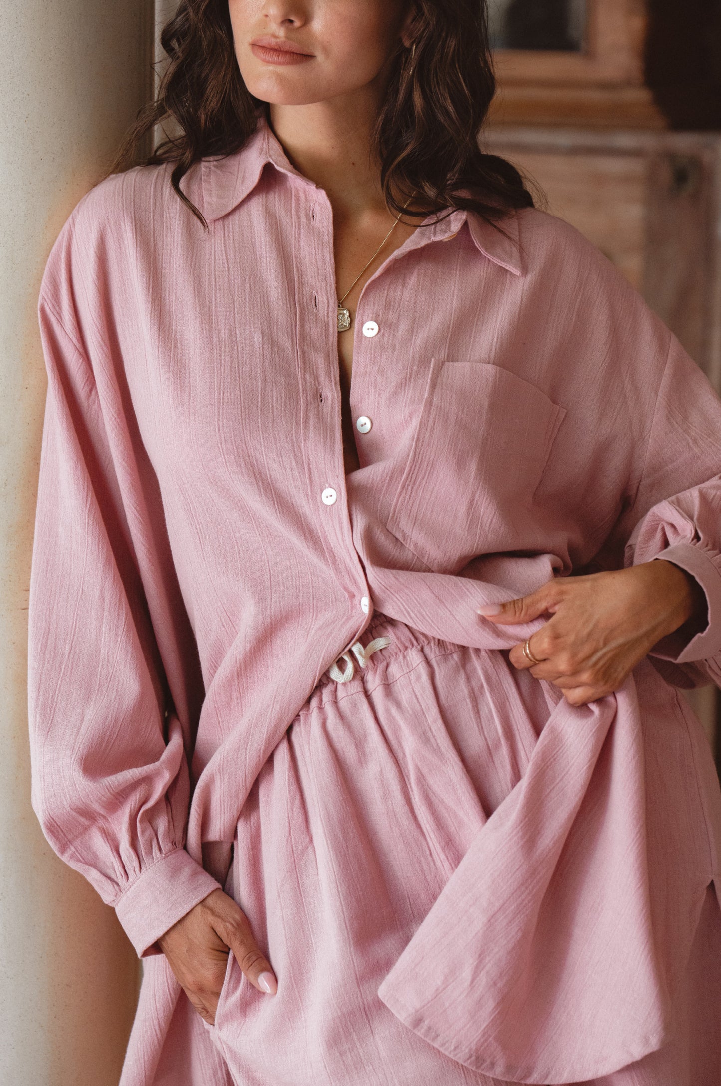 Calin Long Sleeve Oversized Shirt - Rose