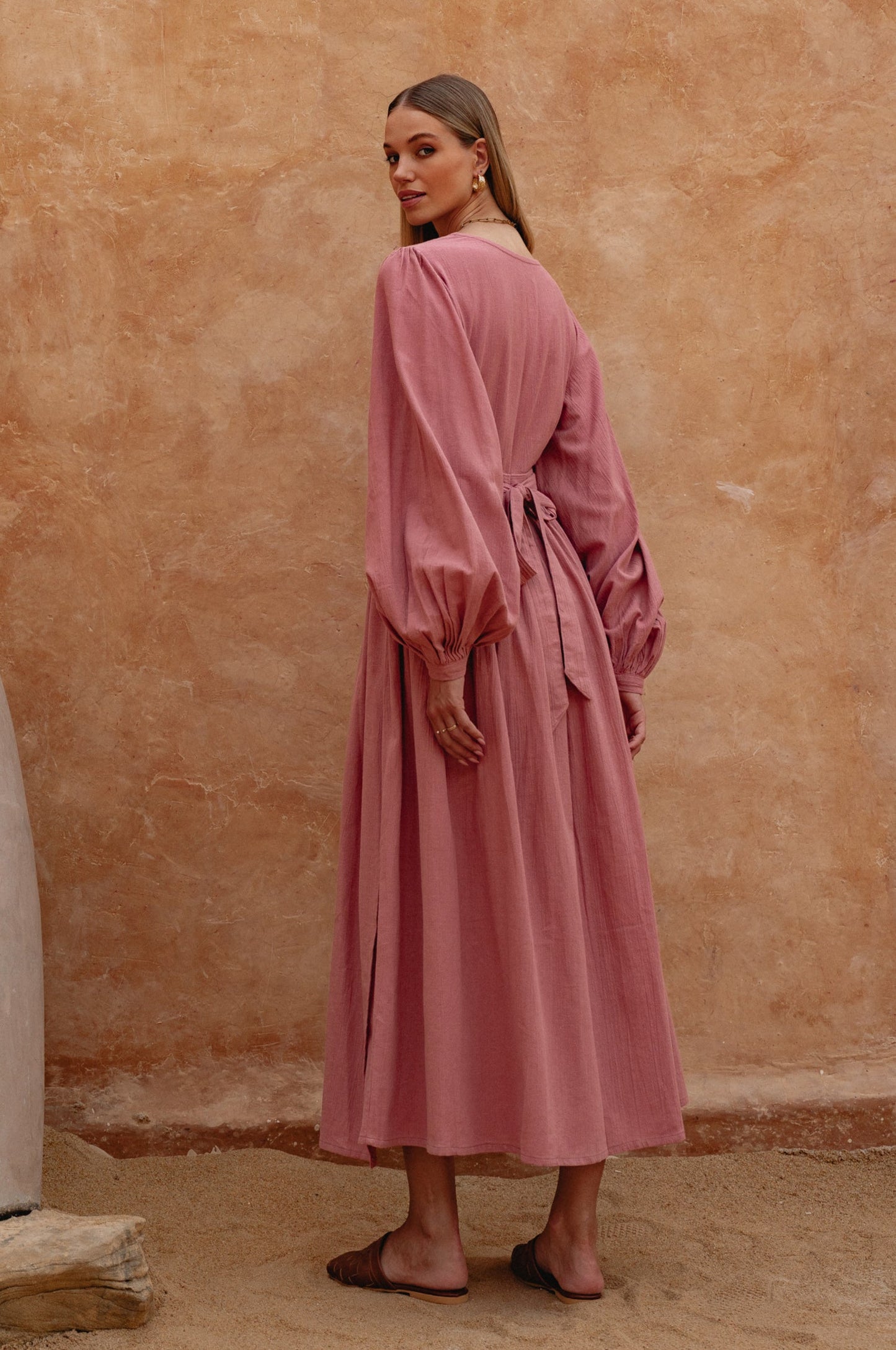 Emerie Long Sleeve Wrap Dress - Pink
