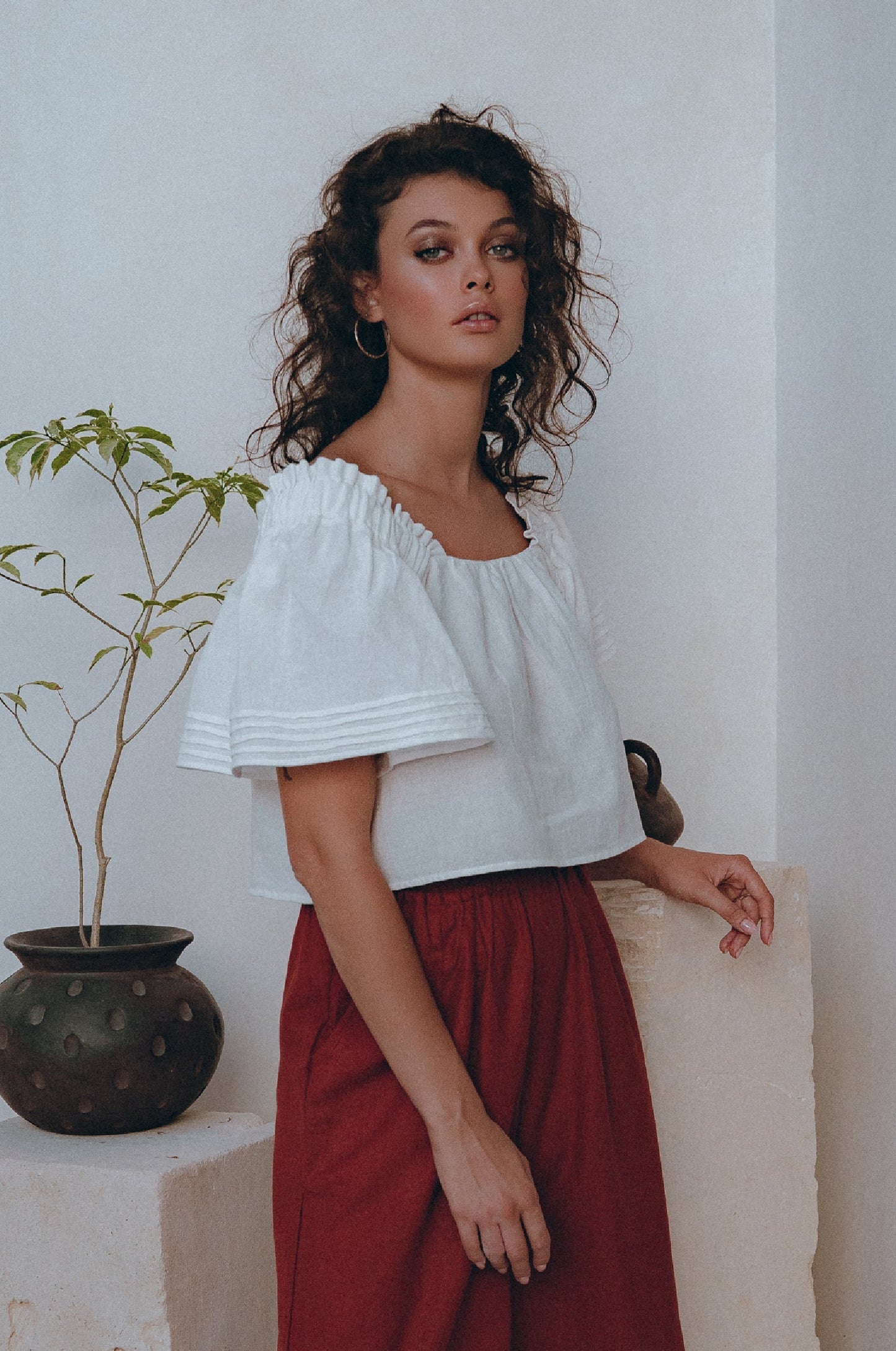 Estelle Linen Top - White