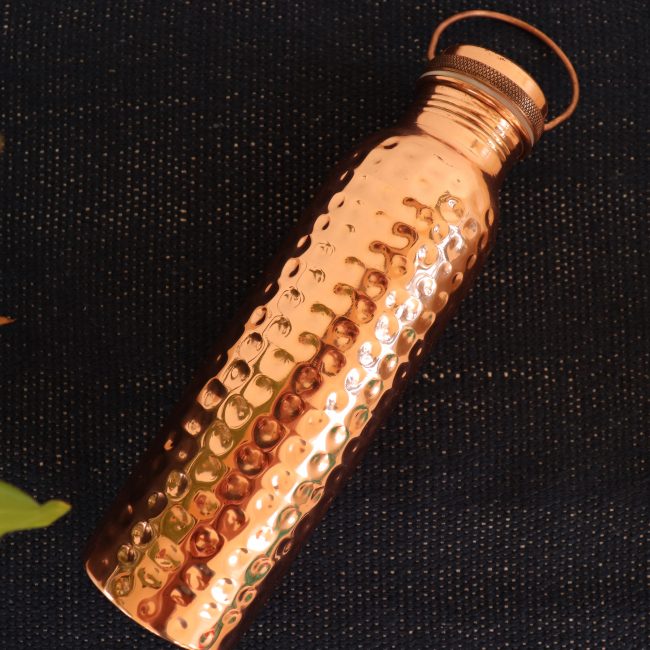 Prema and Lily and Lotus Hammered Copper Water Bottle With Handle – Neer