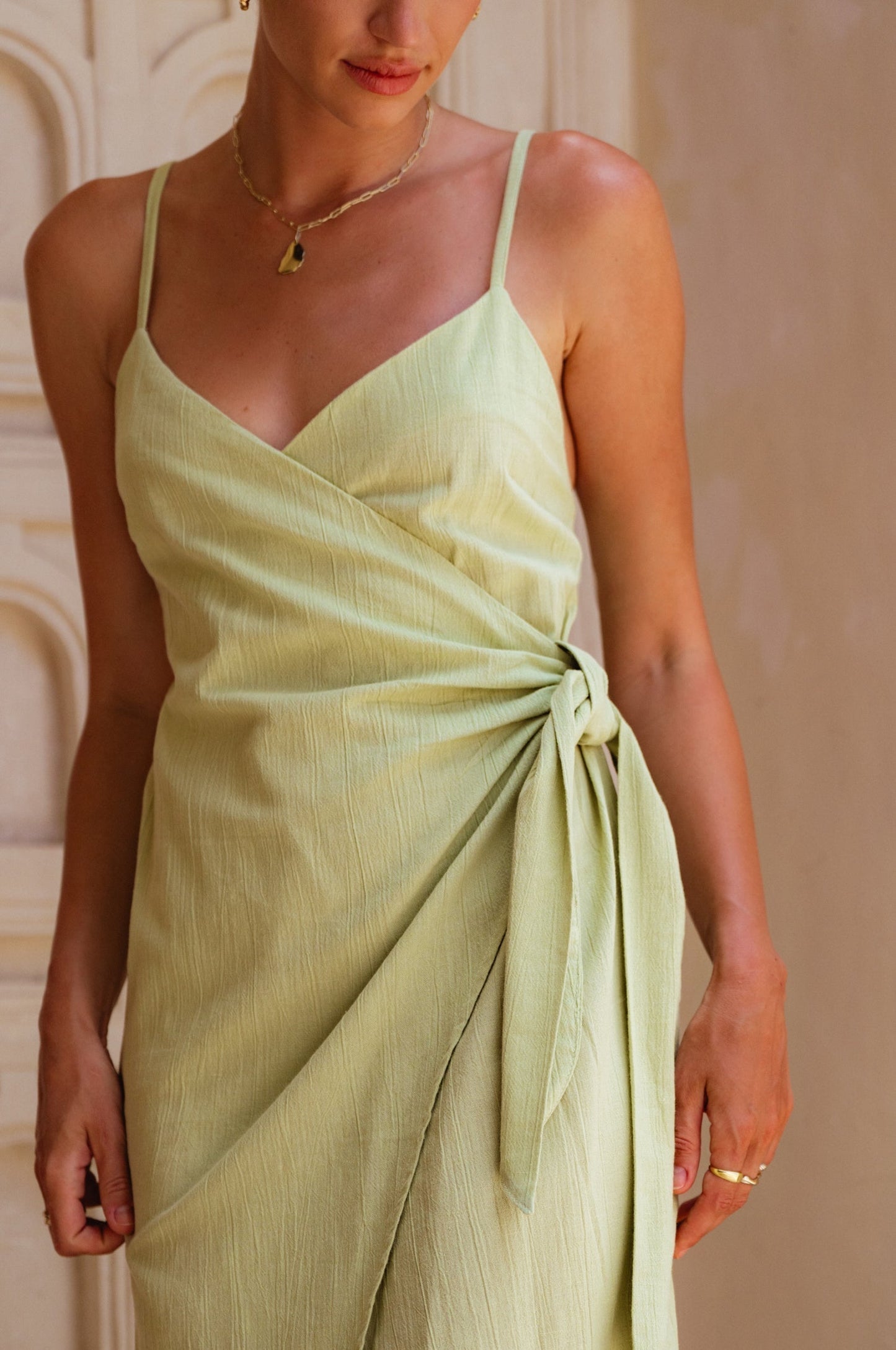 Seville Linen Wrap Dress - Lime Sorbet