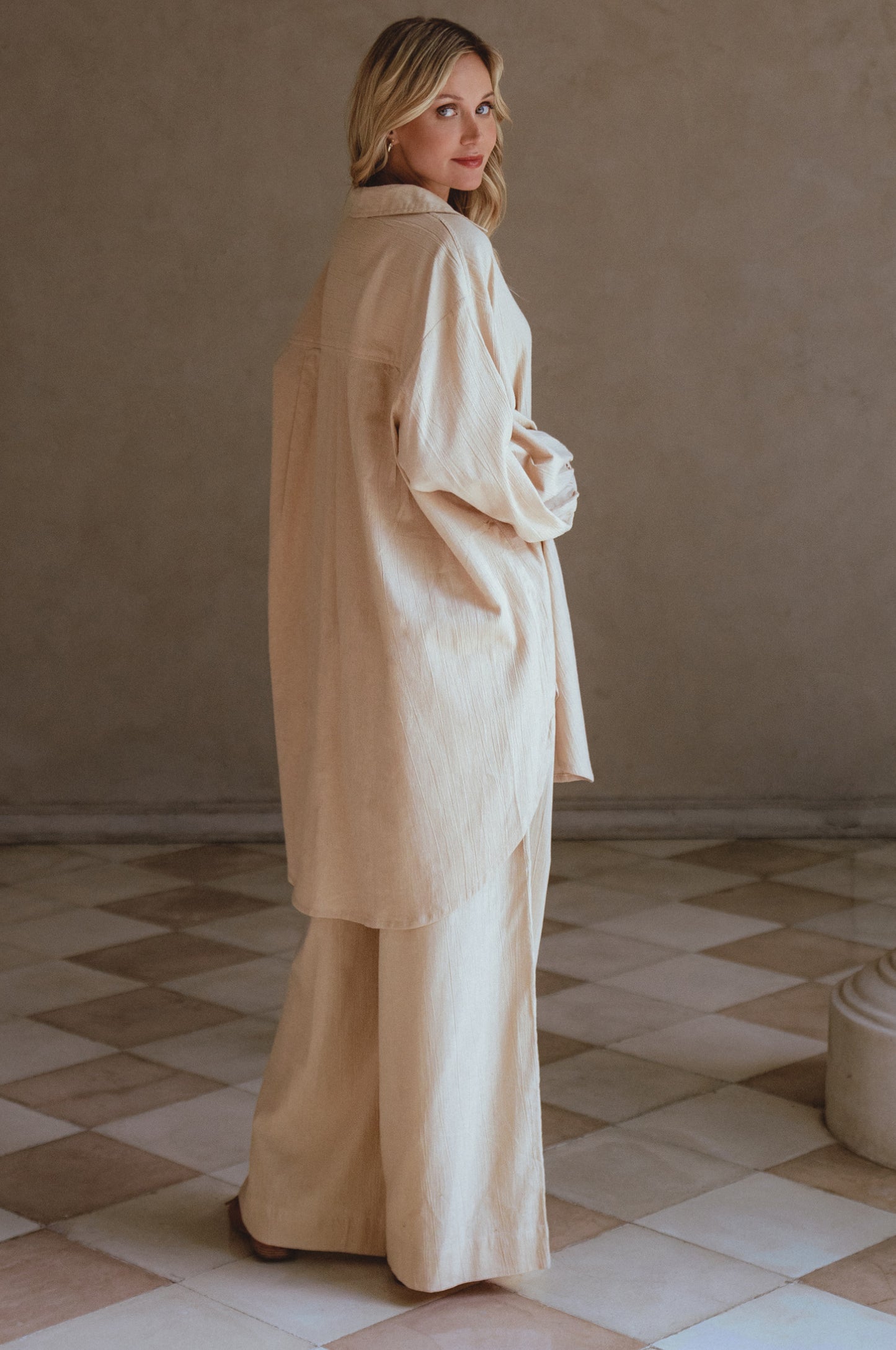 Calin Wide Leg Linen Pants - Beige