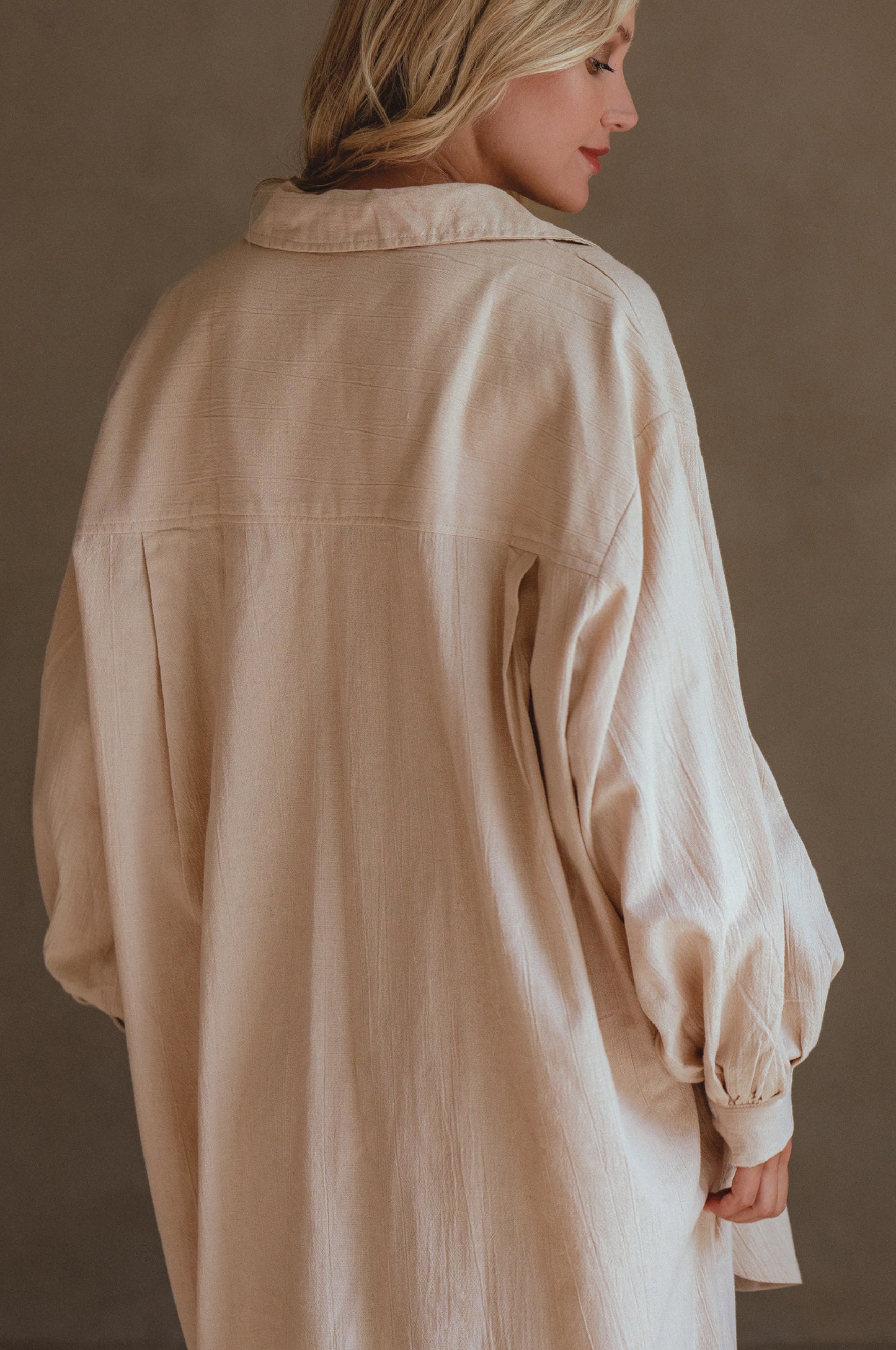 Calin Long Sleeve Oversized Shirt - Beige