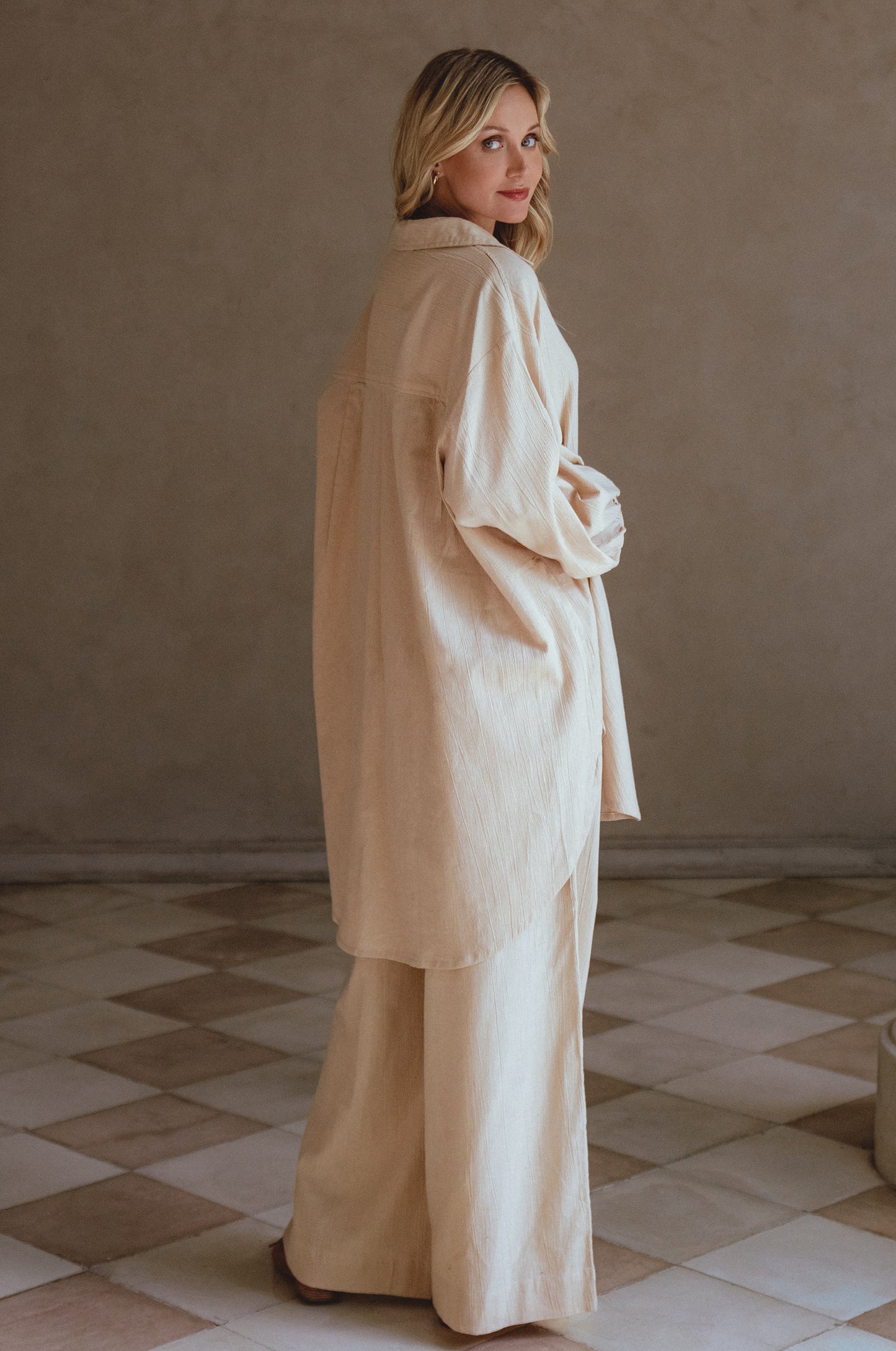 Calin Long Sleeve Oversized Shirt - Beige
