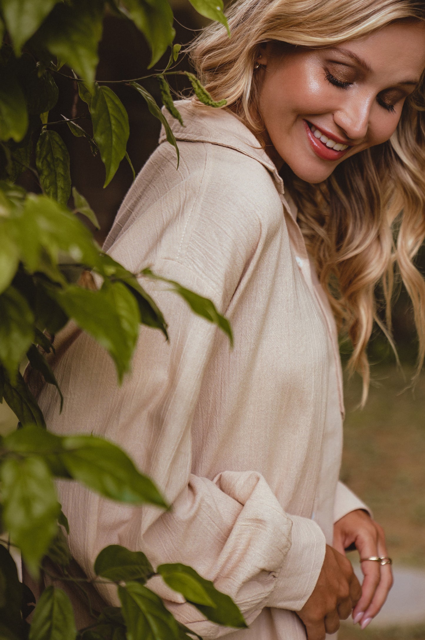 Calin Long Sleeve Oversized Shirt - Beige