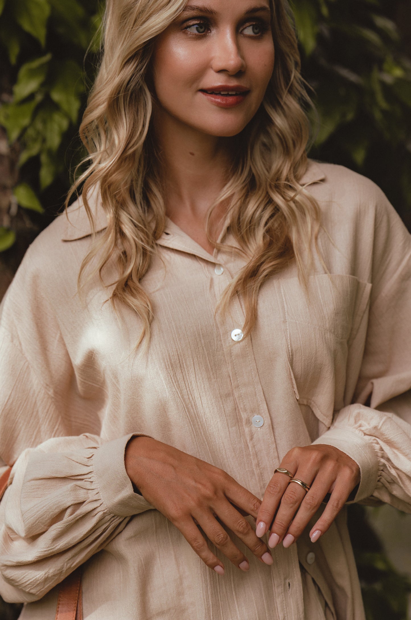 Calin Long Sleeve Oversized Shirt - Beige