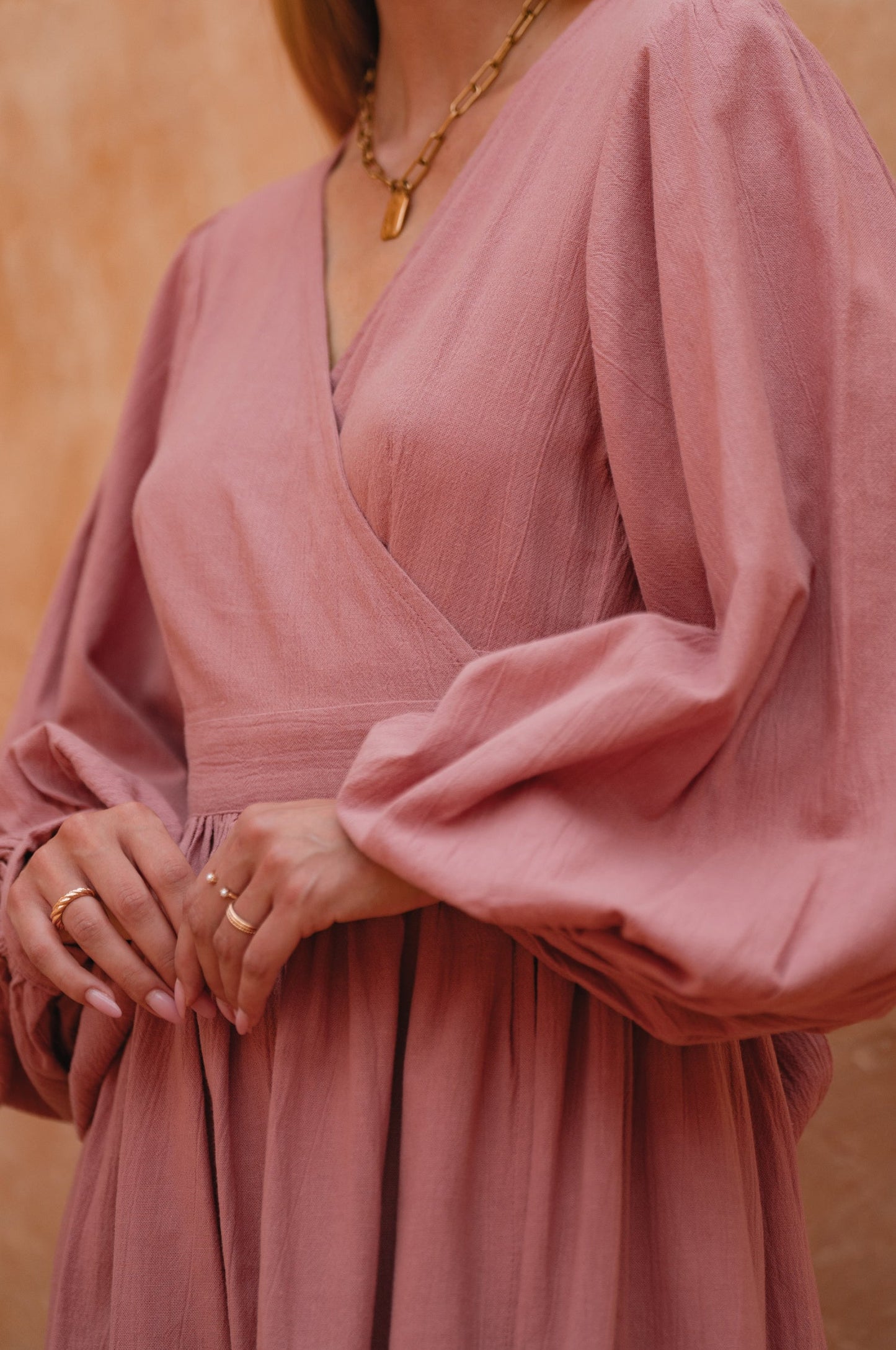 Emerie Long Sleeve Wrap Dress - Pink