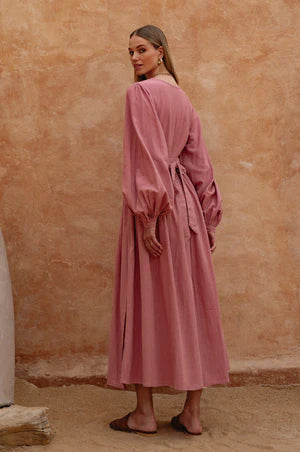 Emerie Long Sleeve Wrap Dress - Pink
