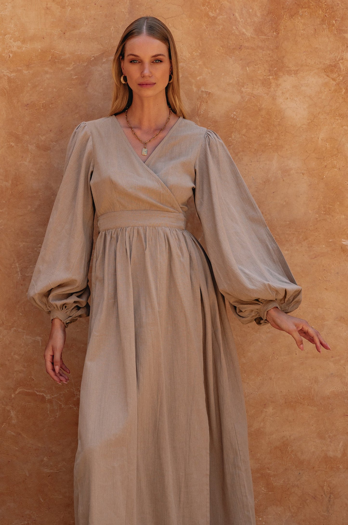 Emerie Long Sleeve Wrap Dress - Cream