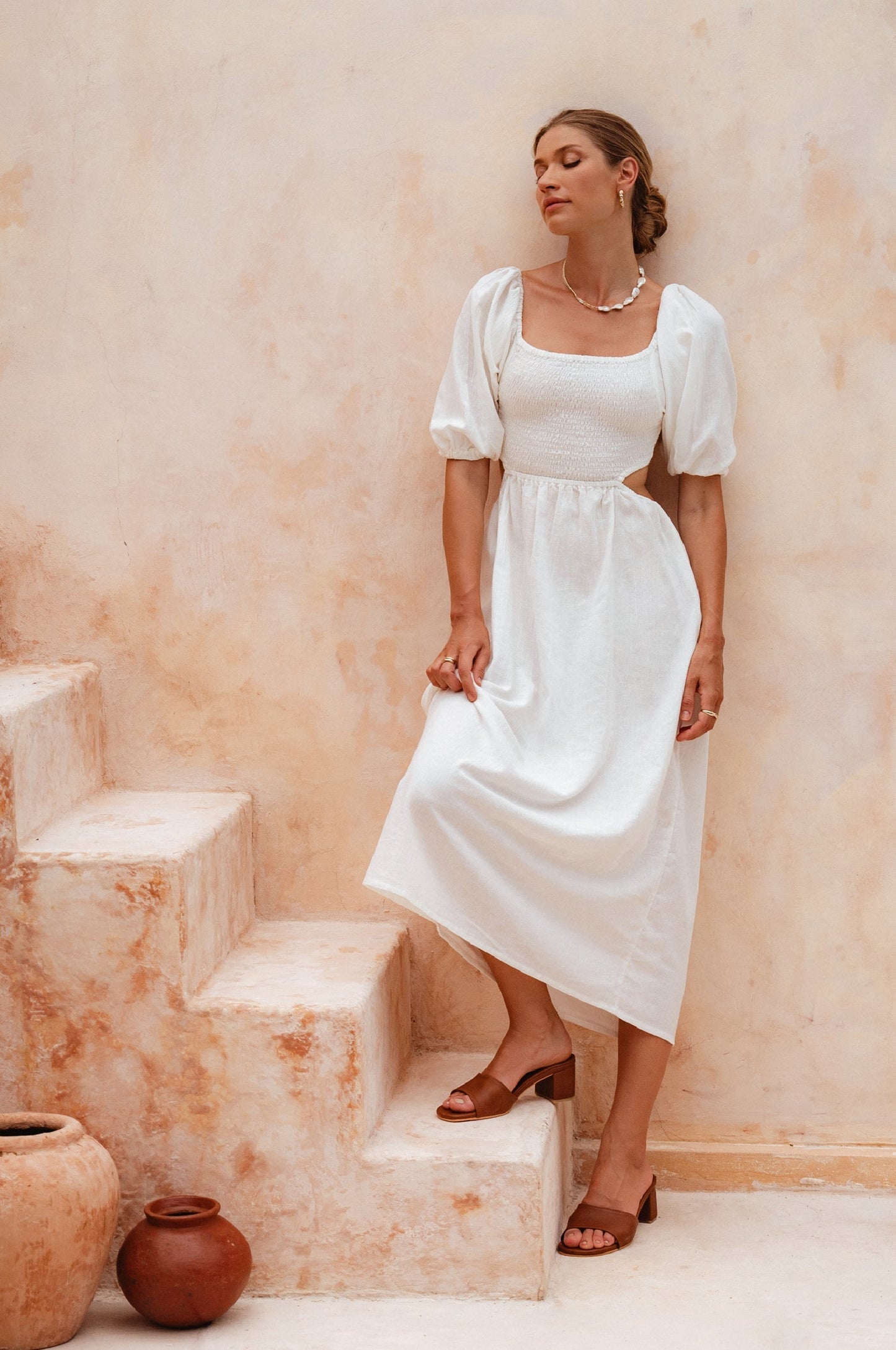 Esme Linen Midi Dress - White