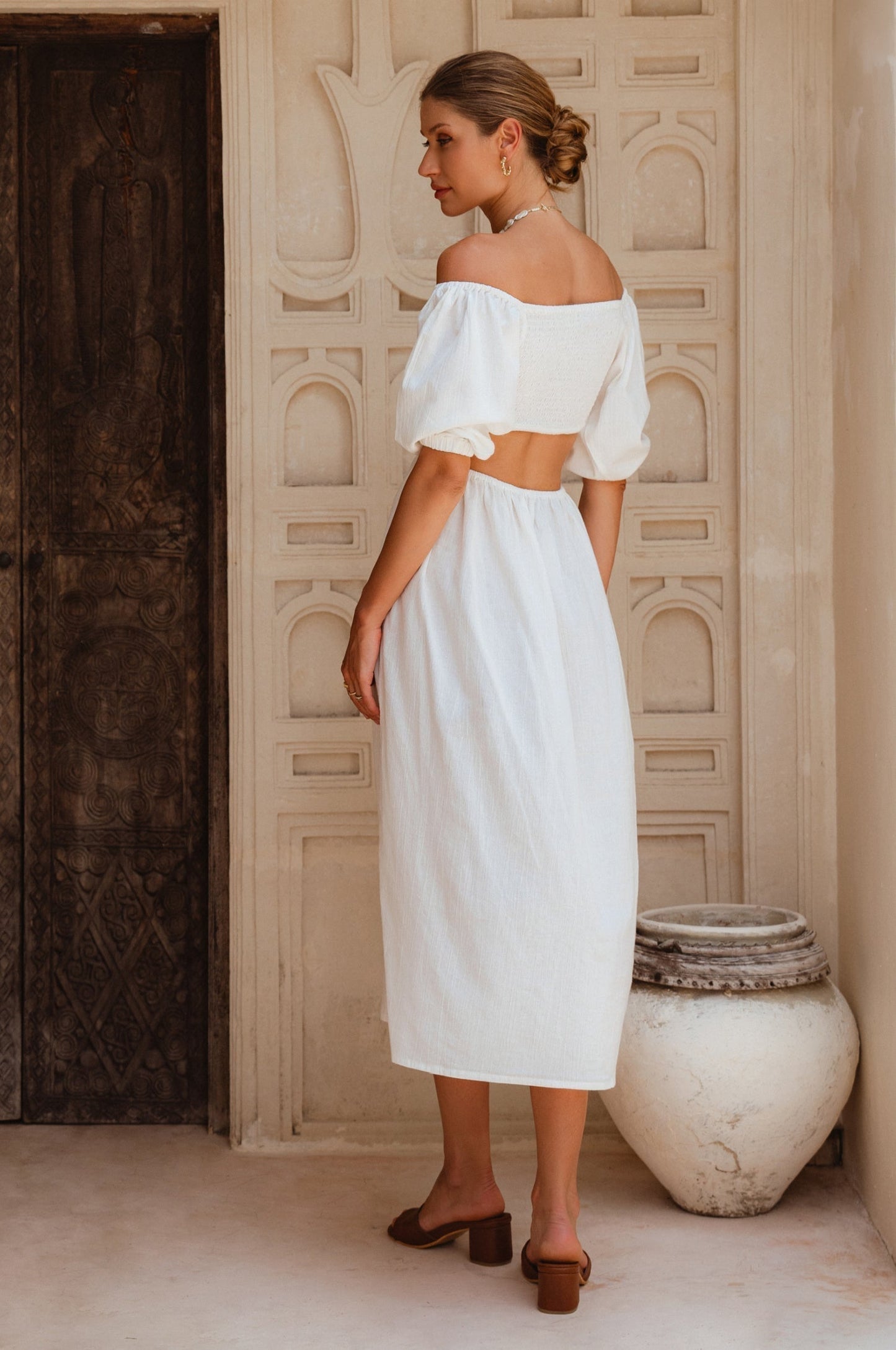 Esme Linen Midi Dress - White