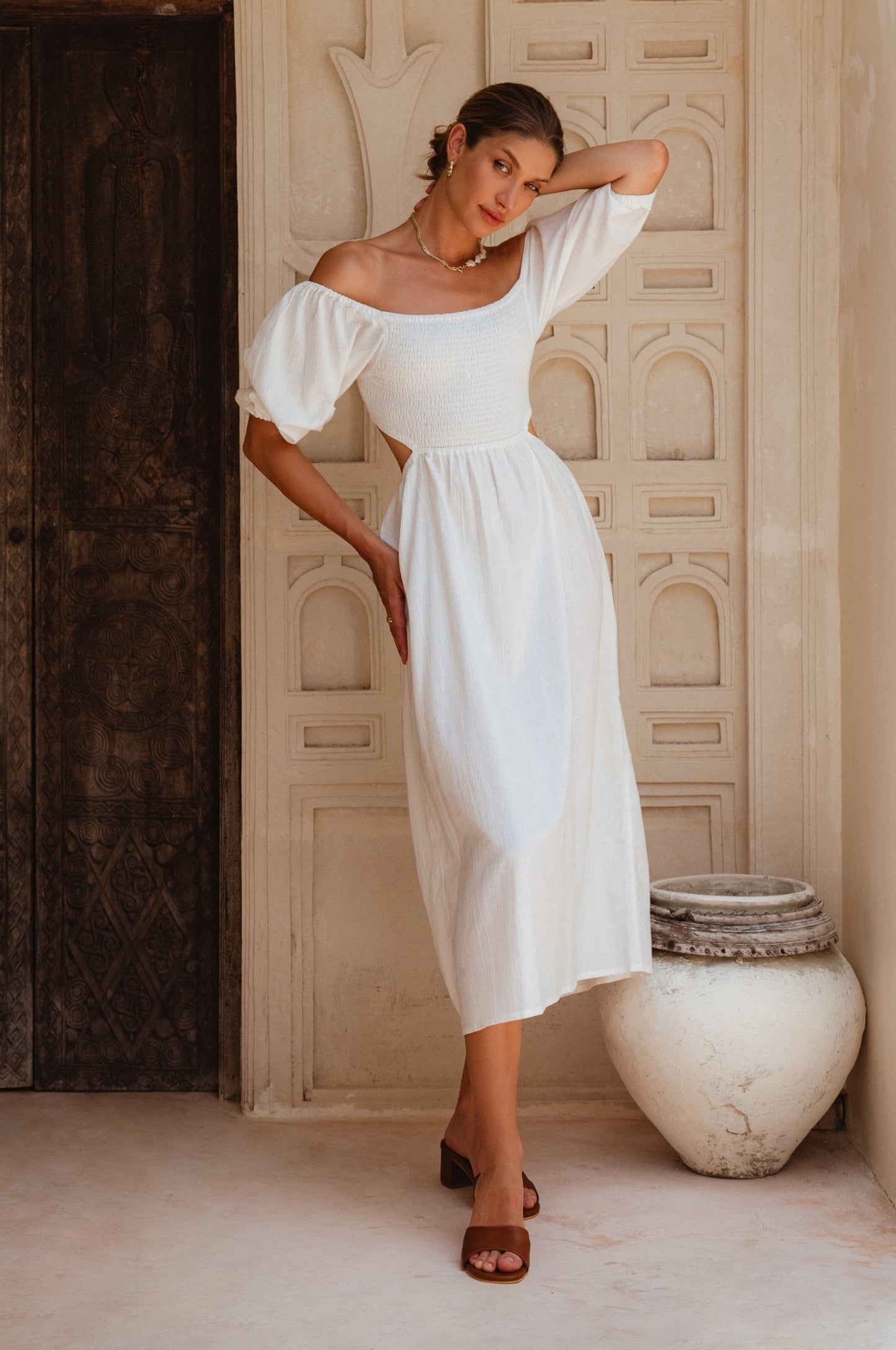 Esme Linen Midi Dress - White