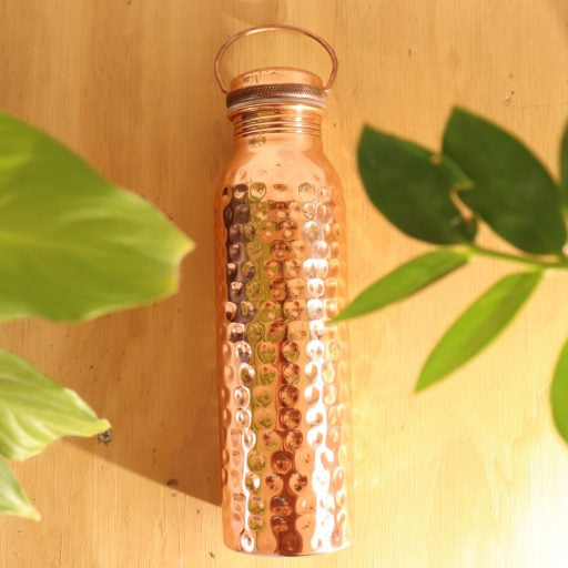 Prema and Lily and Lotus Hammered Copper Water Bottle With Handle – Neer