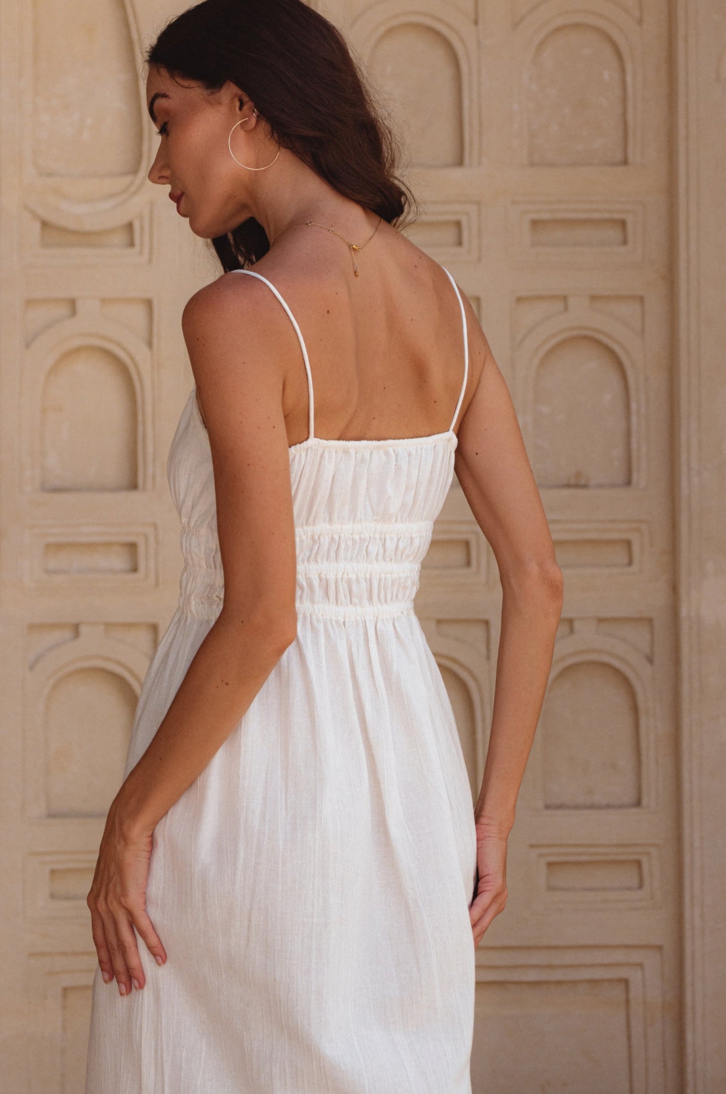 Eleanore Handcrafted Linen Midi Summer Dress - White