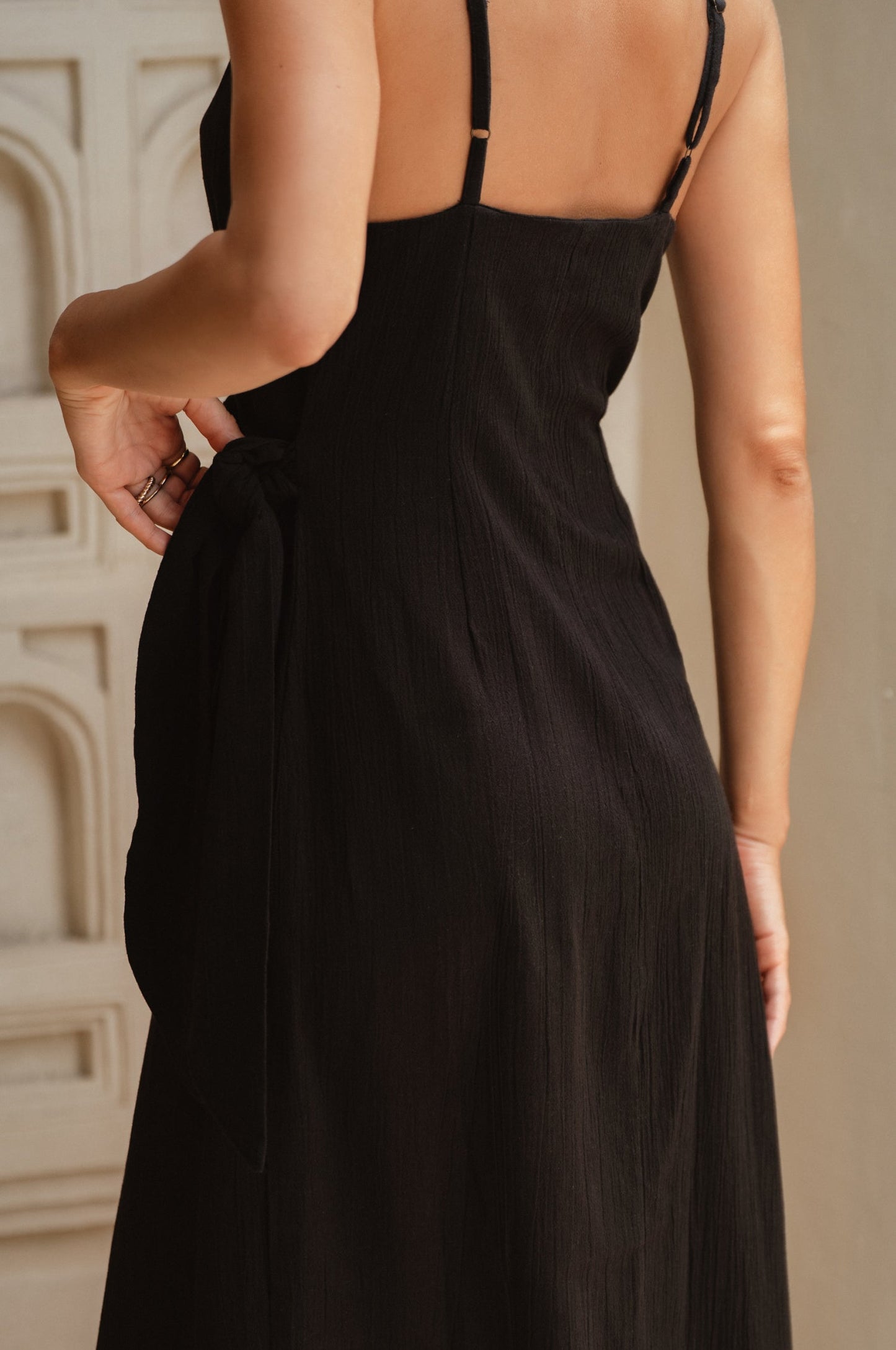 Seville Linen Wrap Dress - Black